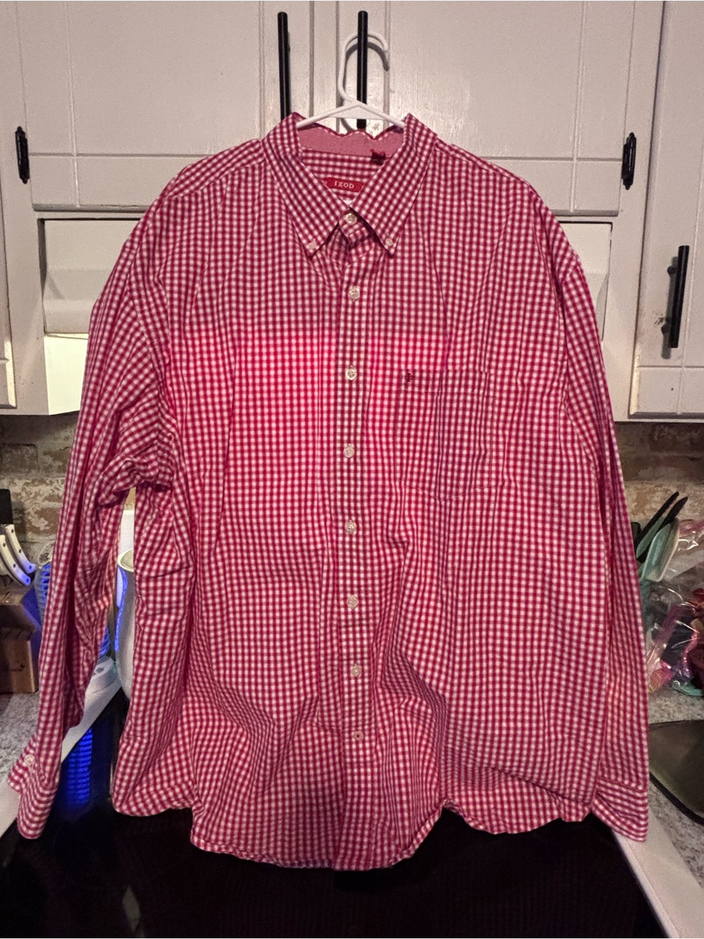 Izod Red and White Gingham Button-Down Shirt